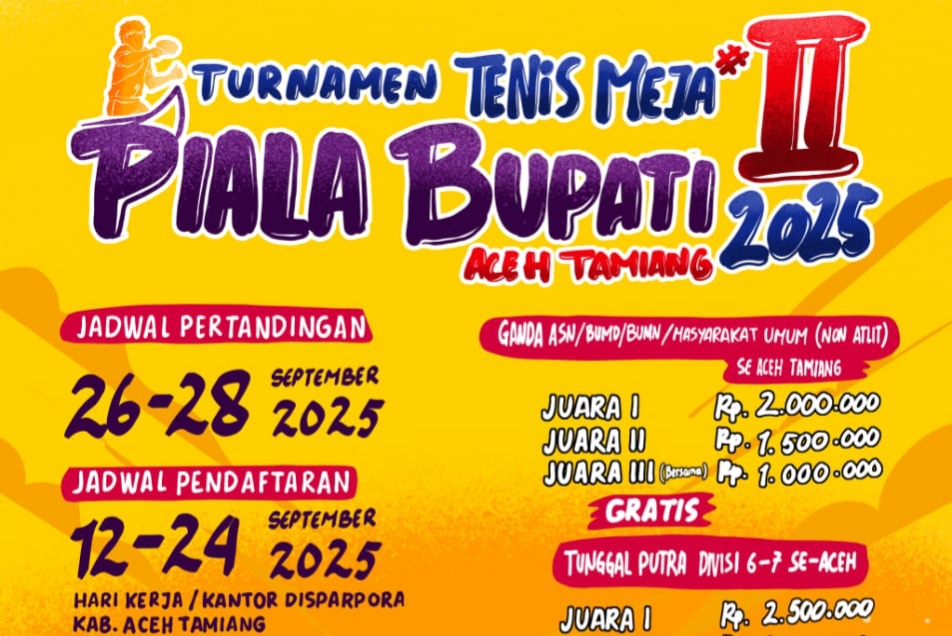 Turnamen Tenis Meja II Piala Bupati Cup Aceh Tamiang Digelar